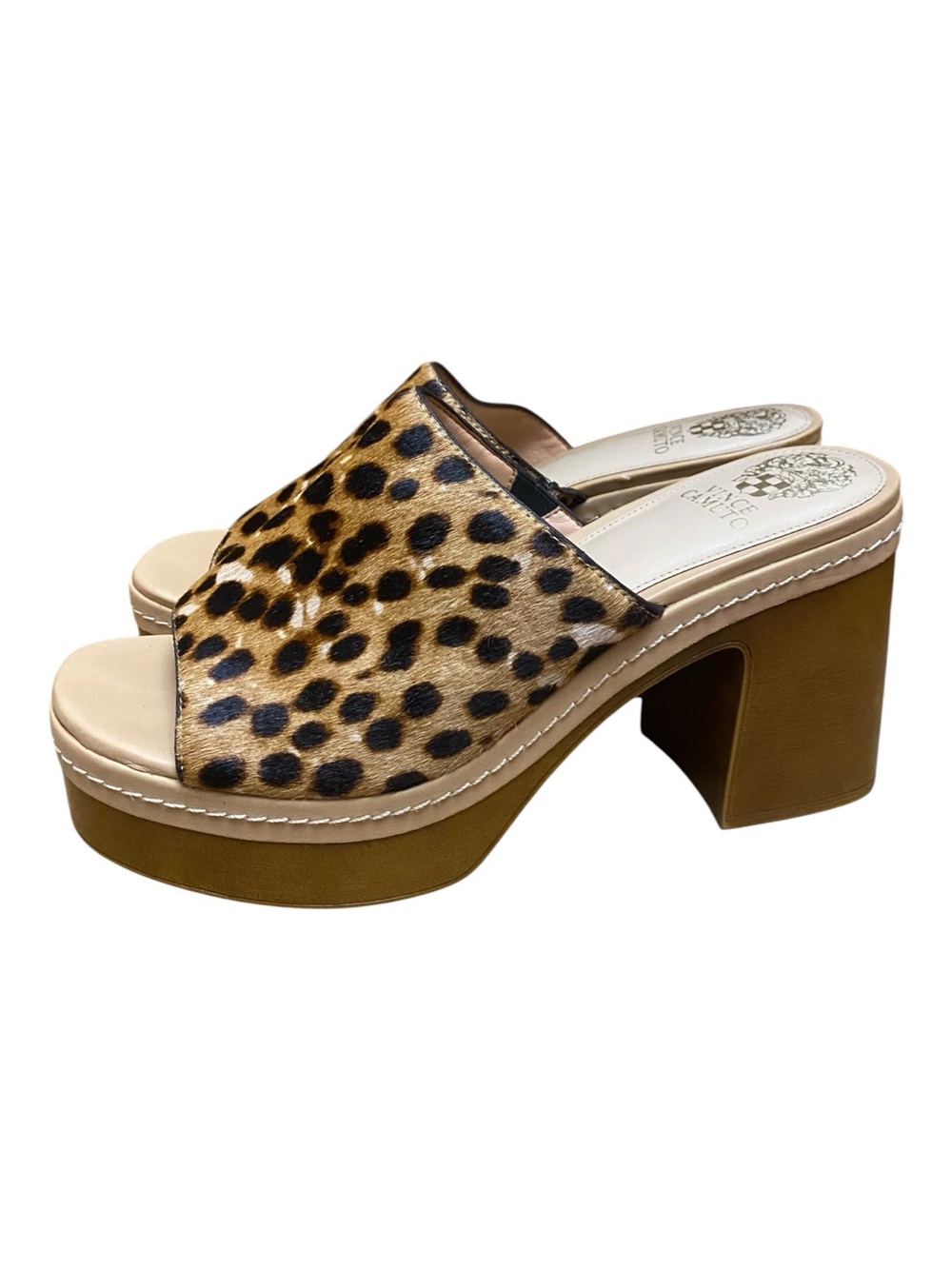 Vince Camuto Animal Print Real Calf Hair Platform Slide Sandals